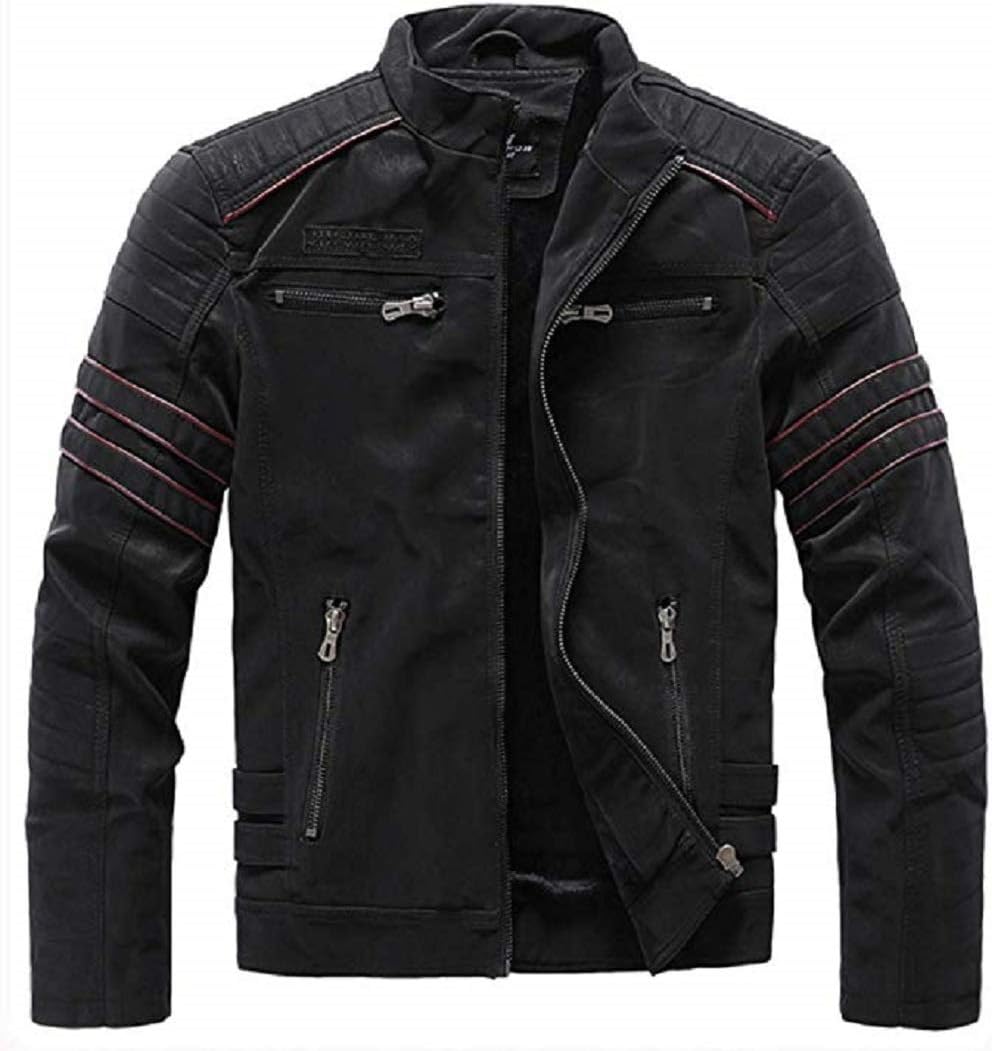 Denzell Outwear Polar Fleece Leather Jacket Plus Size Chamarras de Hombre