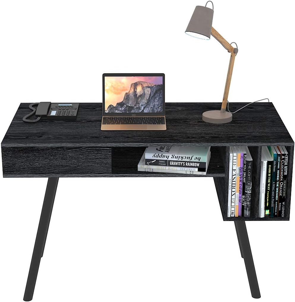 Kiimeey Computer Desk Home Office Desk Writing Student Work Desk Modern Desk with Drawer & Shelves