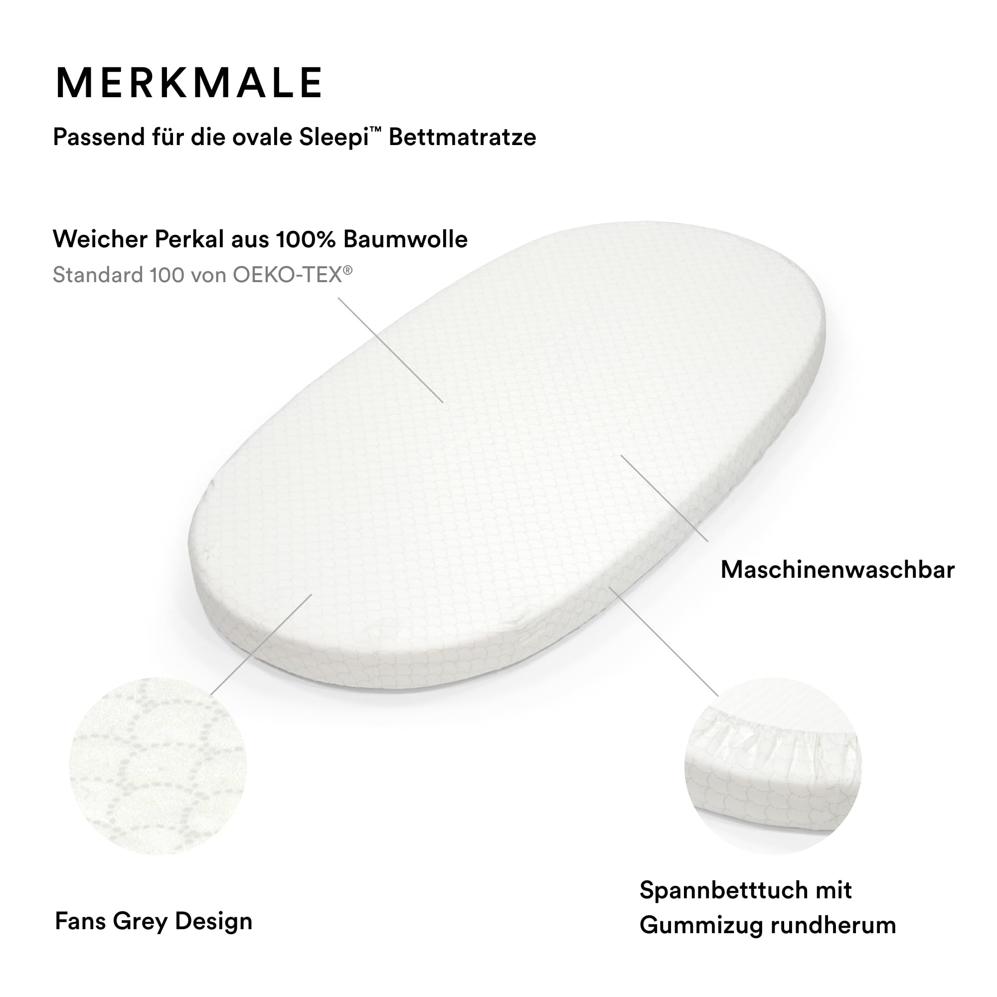 Stokke Sleepi Spannbetttuch V3, Fans Grey - Weiche Bettwäsche für süße Träume - Hergestellt für Stokke Sleepi Bett - 100% feiner Baumwollperkal - Waschbar