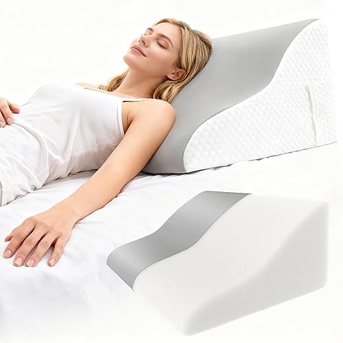 Almohada de cuña de cama S-ergonómica, espuma viscoelástica refrescante y funda lavable, cuña triangular para dormir, alivio del reflujo ácido,