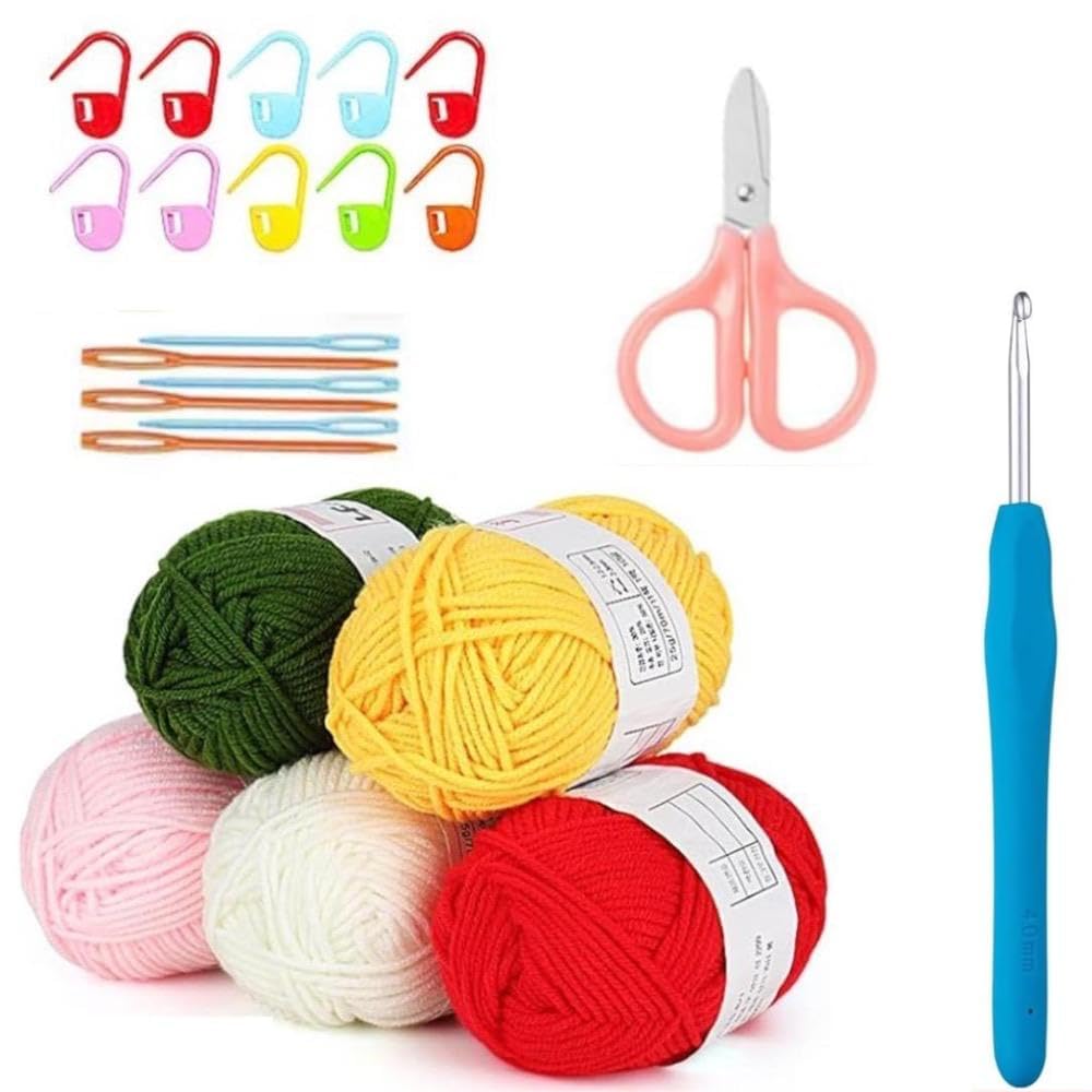 Crochet Kits for Beginners with Crochet Thread, Learn to Crochet Set Included Crochet Hooks Supplies DIY Tools,Crocheting Kit for Adults Kids