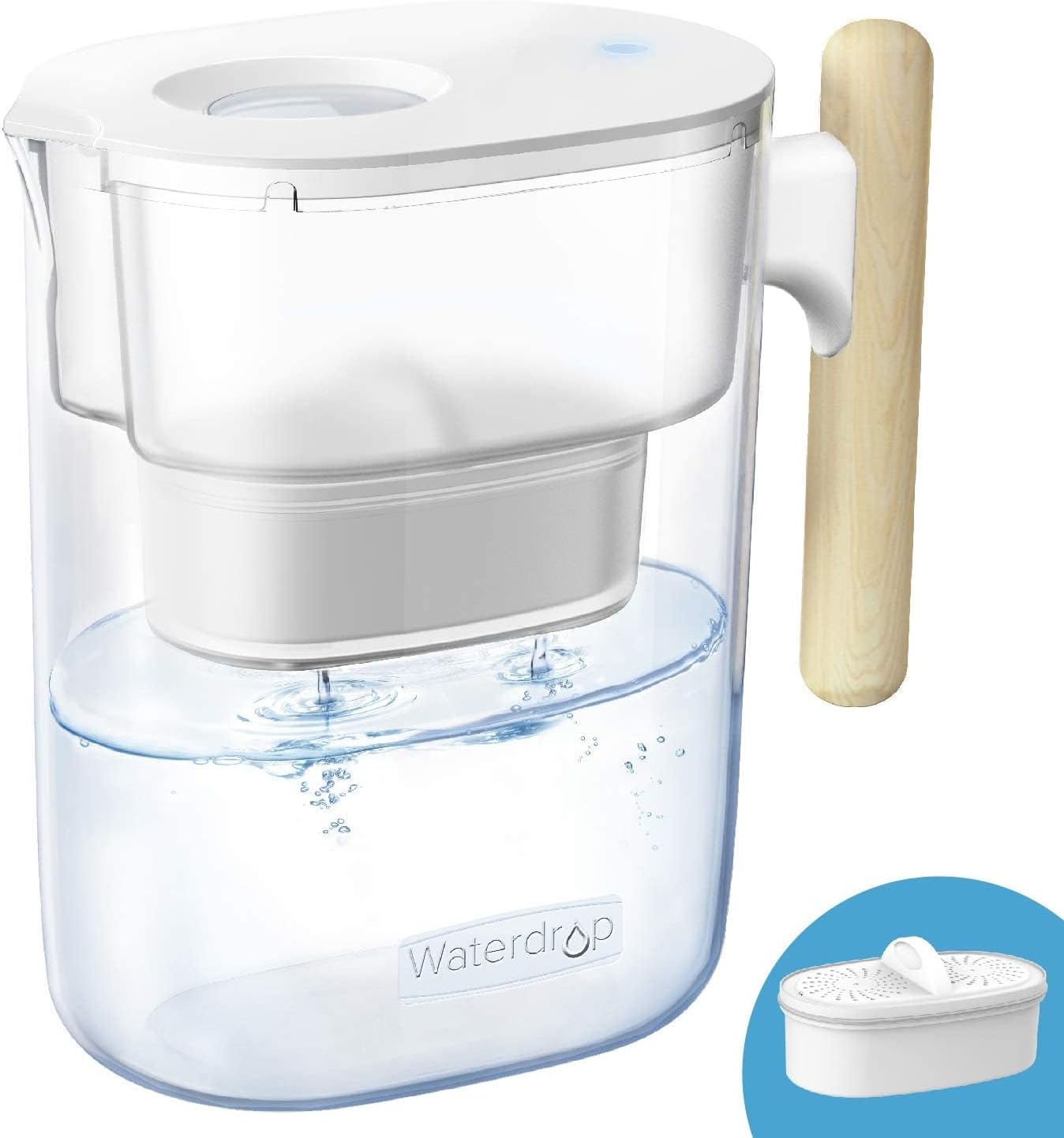 Waterdrop 200-Gallon Long-Life Chubby 10-Cup Water Filter Pitcher with 1 Filter, NSF Certified, 5X Times Lifetime, Reduces PFAS, PFOA/PFOS, Chlorine, BPA Free, Clear