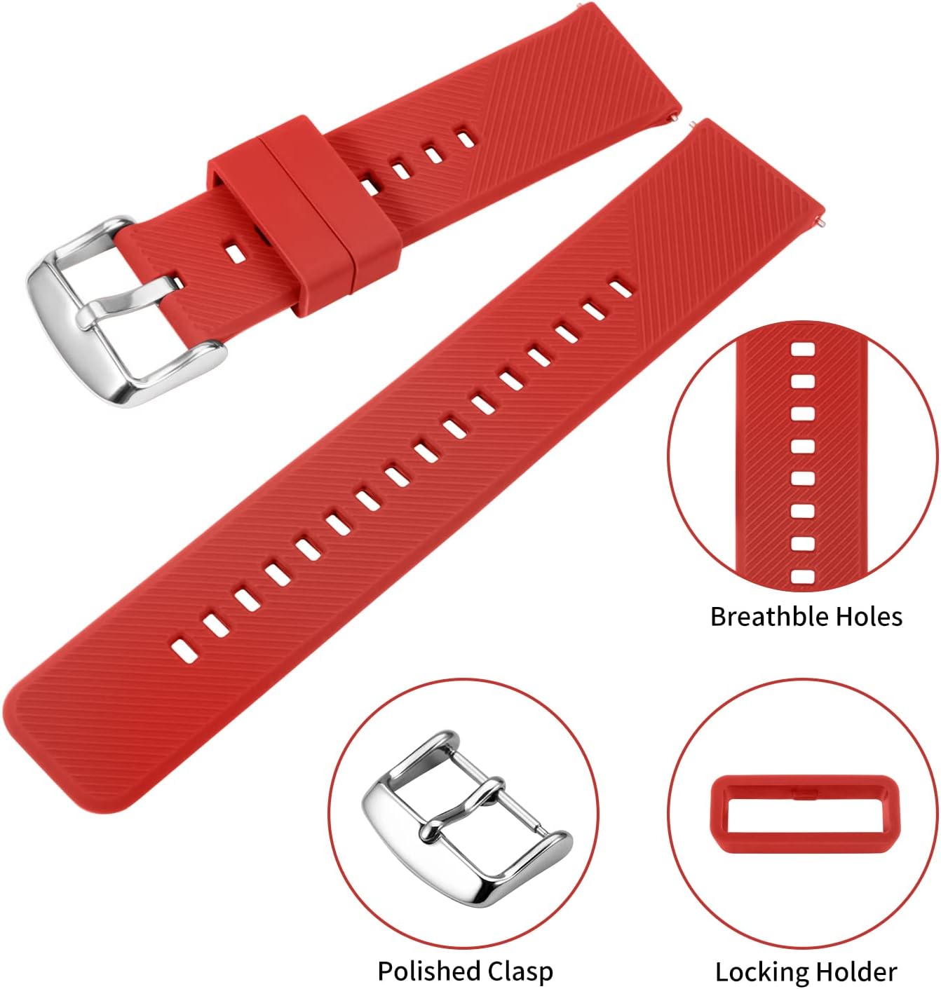 Silicone Watch Bands Rubber - Red Quick Release Watch Straps Soft - Waterproof Military Watch Strap for Men Women - for Smart Watches Bracelet Replacement 18mm 19mm 20mm 21mm 22mm - Image 3