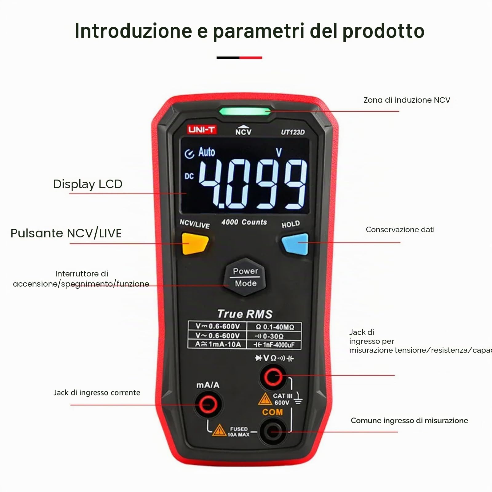UNI-T Digital Smart Multimeter UT123D True RMS EBTN Display DC AC Voltage Current Tester Capacitance Meter Measuring Instruments