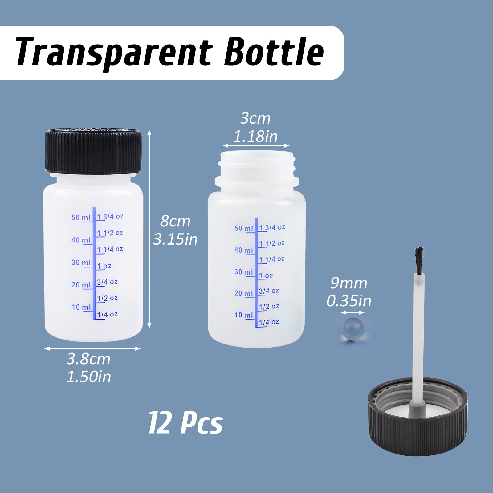 WANDIC 12 Bottiglie per ritocchi con Pennello e Sfera di miscelazione applicatore di Vernice per Auto, Parete e Hobby, 60 ml