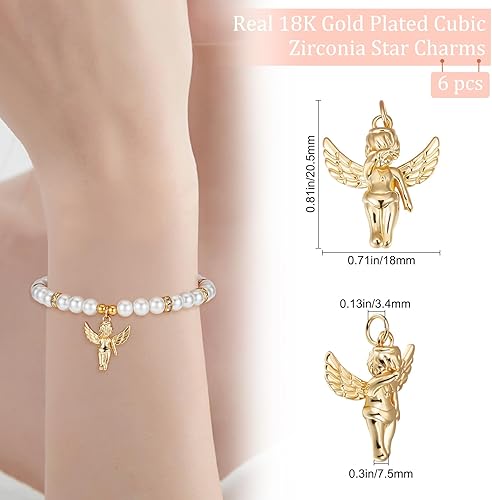Miniatura 2 de Beebeecraft 1 caja 6 dijes de ángel chapados en oro de 18 quilates con anillo de salto para aretes, pulsera, collar, joyería, manualidades