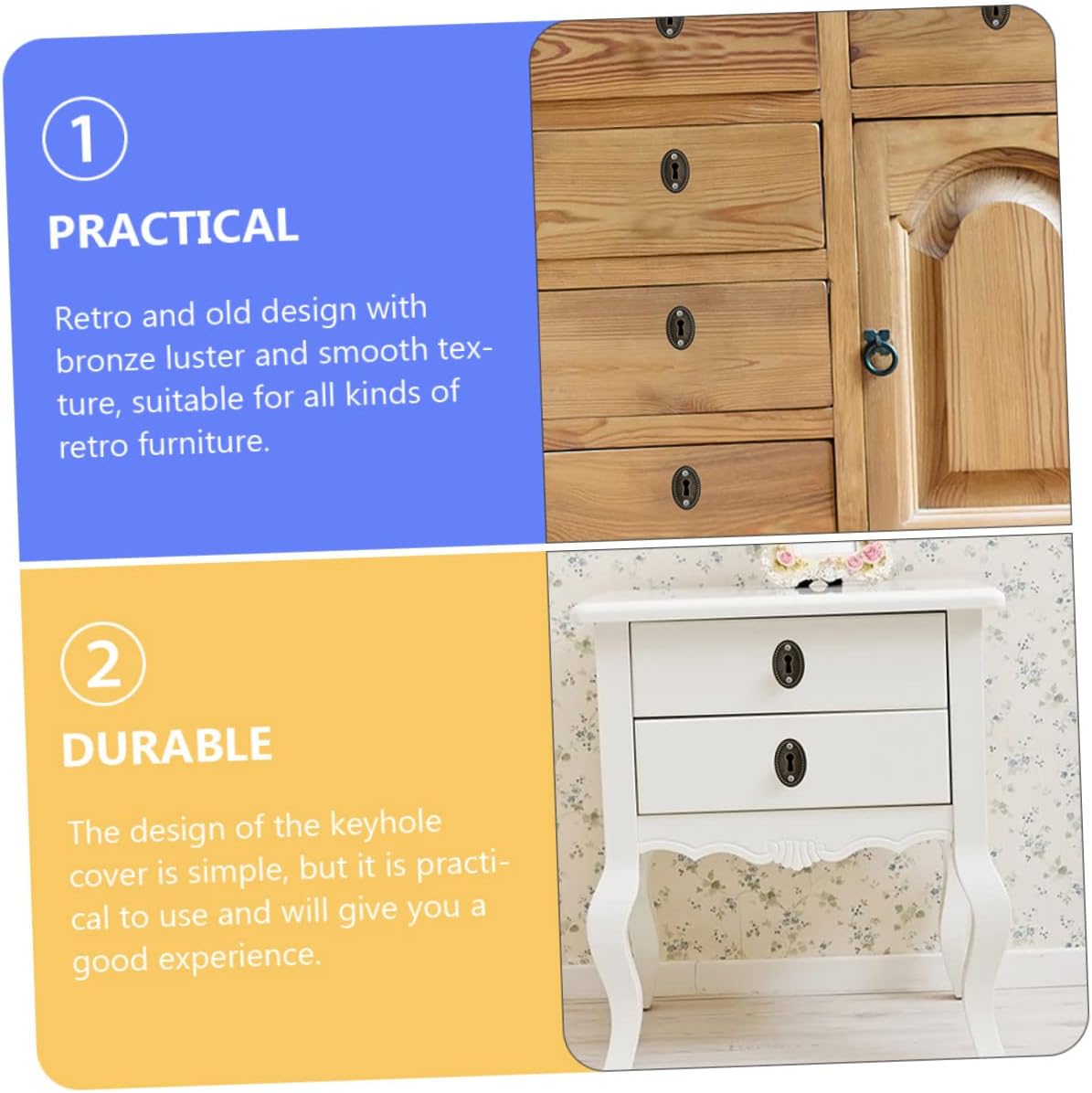Homoyoyo 30pcs Antique Keyhole Cover Plates Retro Keyhole Protectors for Furniture and Desks Smooth Texture and Finish Vintage Home Decor Accessories