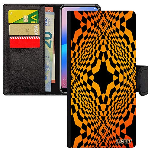 Coque Samsung S21 simili cuir orange à clapet effet graphique