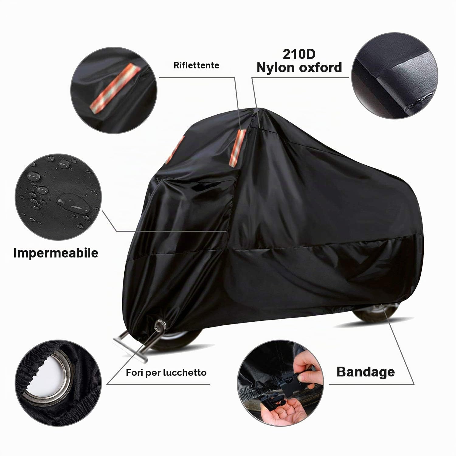 WinPower Copri Moto Copertura Impermeabile A prova di vento Anti polvere Pioggia UV Interno All'aperto Protezione con Lock-holes Borsa di stoccaggio 295 x 110 x 140cm, Extra Grande 4XL