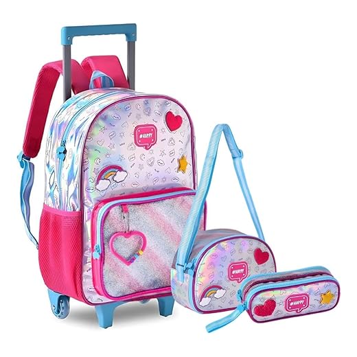 Mochila Infantil com Rodinha, Clio, Happy, G, Estojo e Lancheira