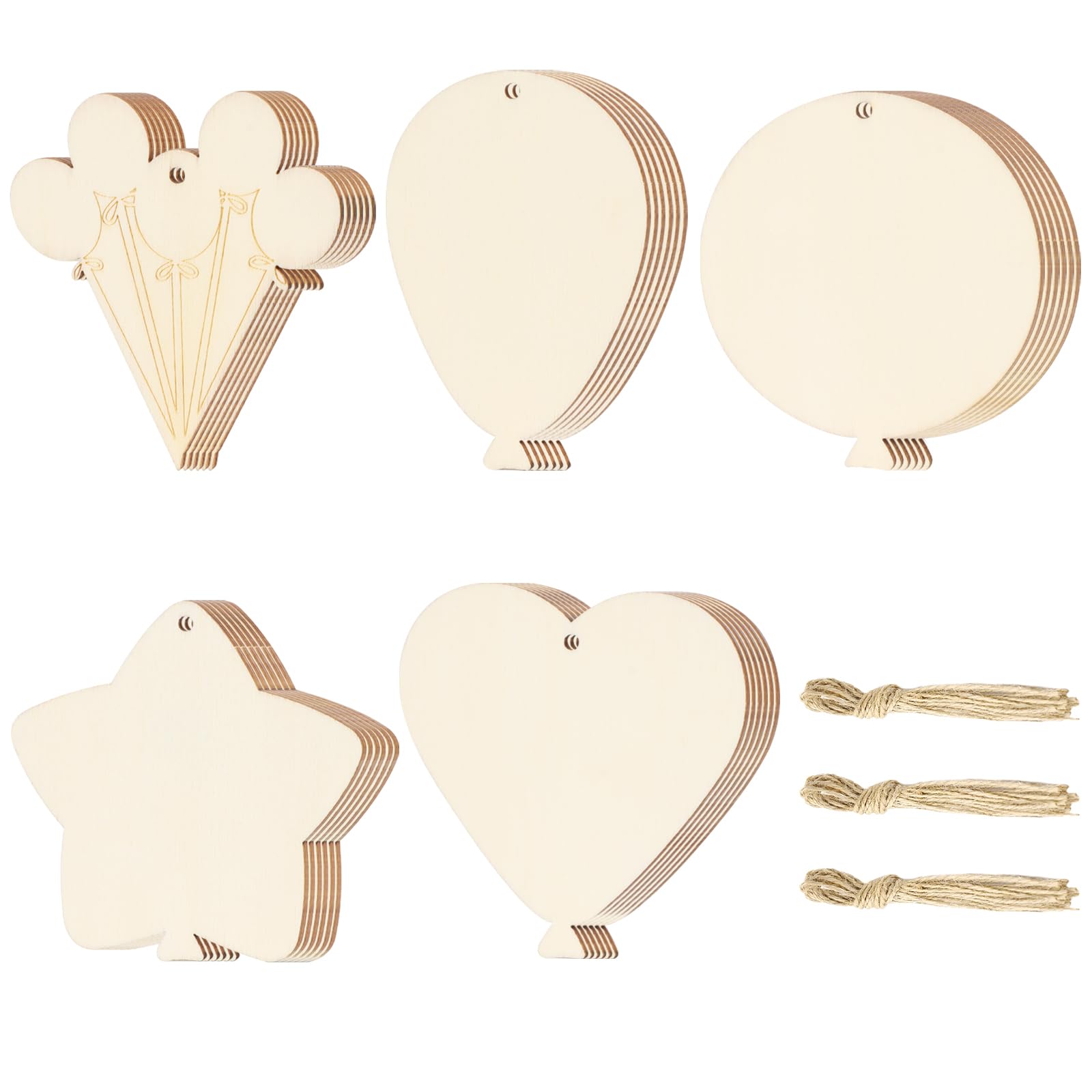 Tmflexe 30Pcs Balloon Shape Unfinished Wooden Ornaments DIY Craft Paintable Blank Cutouts Hanging Wood Slices for Canival Kids Birthday Party