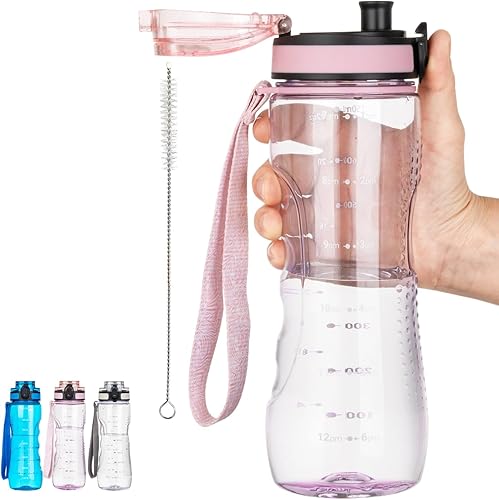 Botella de agua motivacional de 24 onzas (tapa con chug) para niños y niñas, con marcador de tiempo, a prueba de fugas, Tritan sin BPA, botellas de