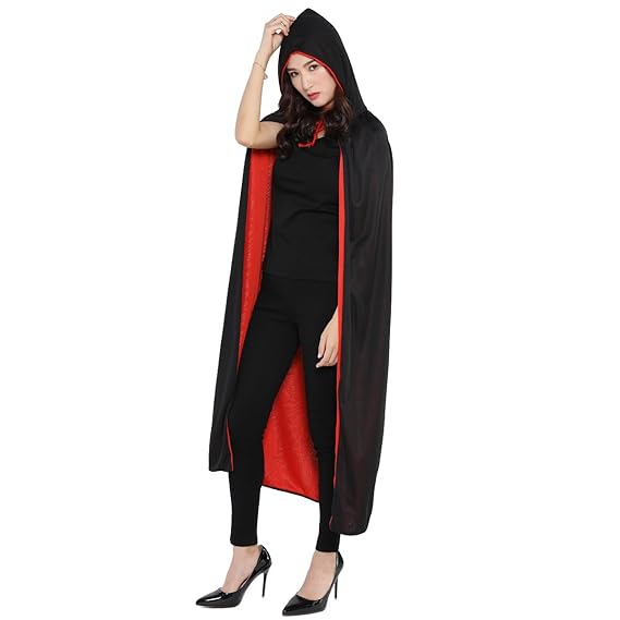 WESTLINK Cloak with Collar Costume Cape (35-66inches) Black Red Reversible