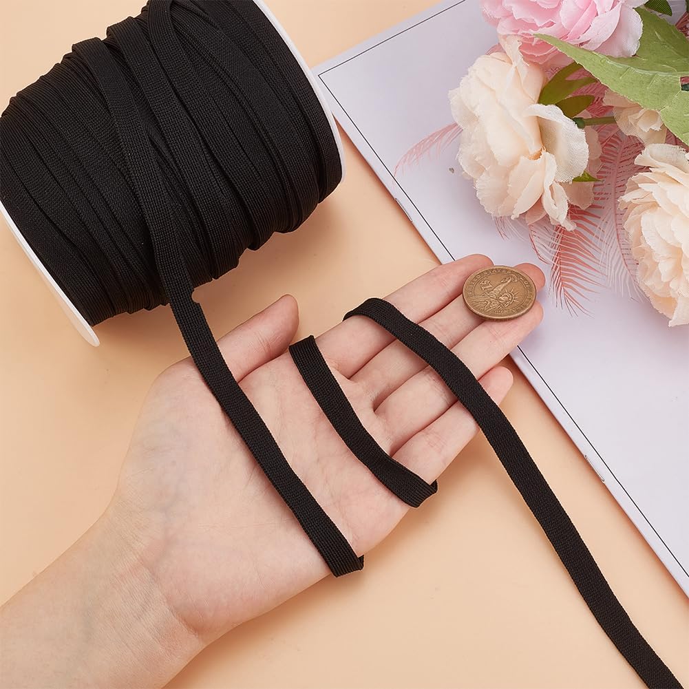 BENECREAT 55 Yards Black Replacement Drawstring, 0.4 Inch Polyester Flat Draw Cord, Knitted Drawcord for Pants Sweatpants Jackets Shorts Hoodies