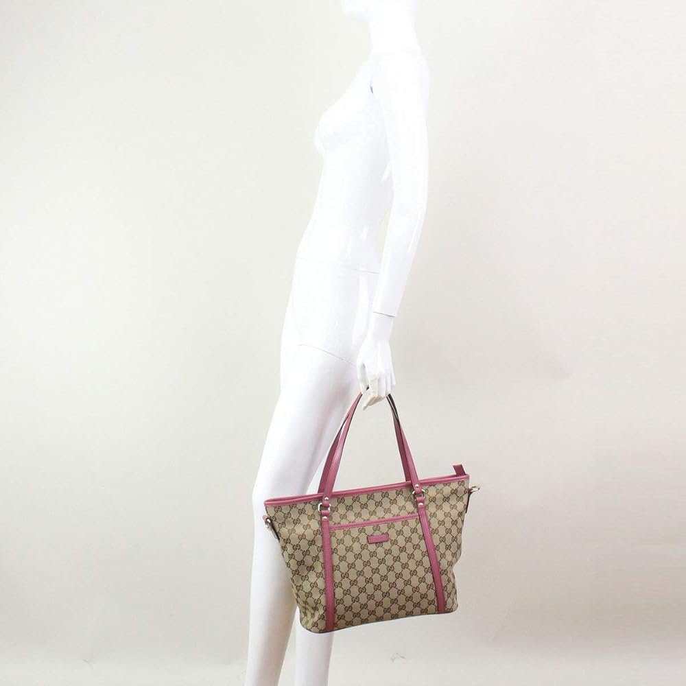 【極美品】GUCCI グッチ トートバッグ　GGキャンバス×レザー　巾着2個付き GUCCI グッチ トートバッグ GGキャンバス レザー レッド グレー