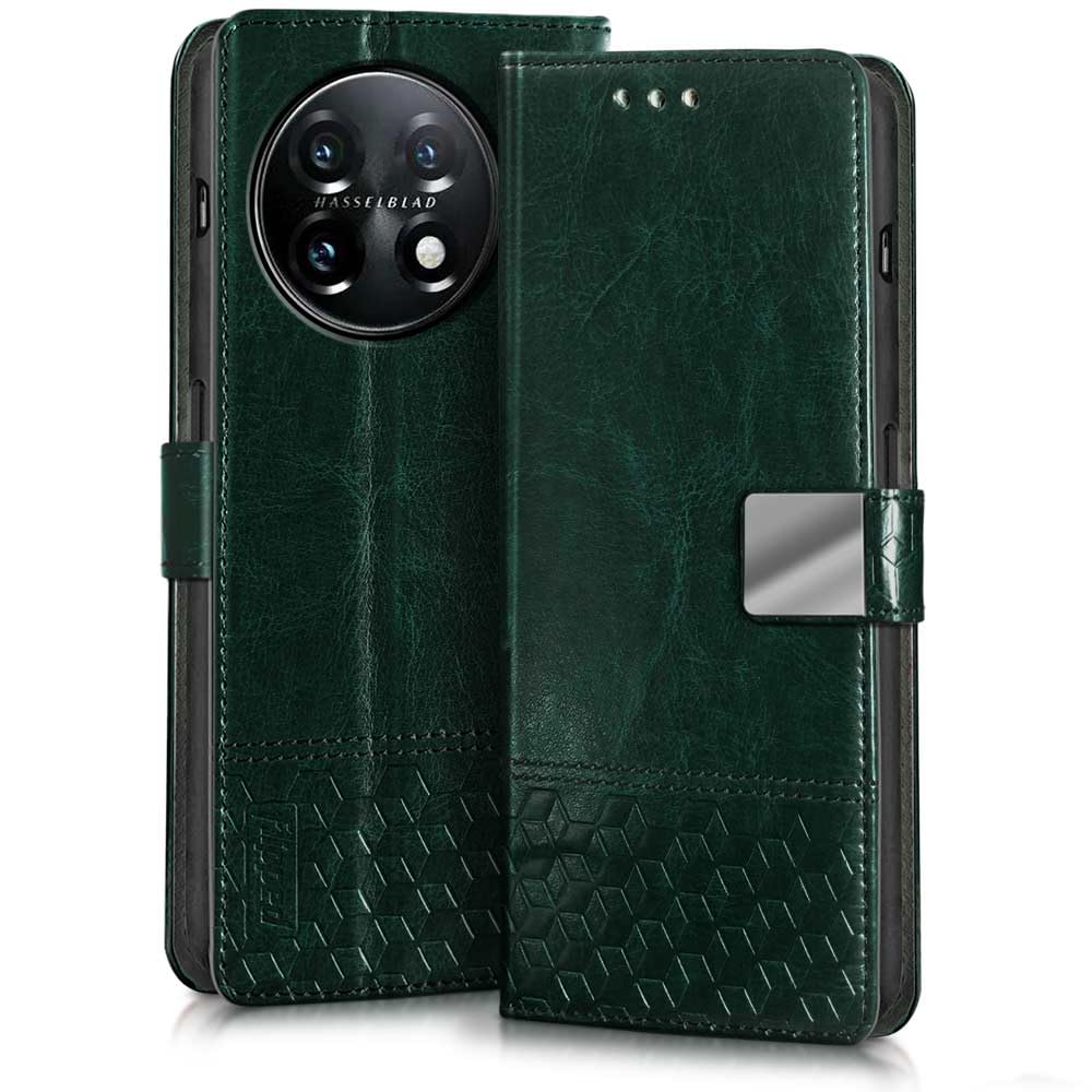 FLIPPED Hand Stitched Honeycomb Dual Design Back Flip Cover Case for 1+ OnePlus 11R 5G (Shock Proof | Leather Finish | Wallet Case Card Holders & Stand) - Tanned Green (B0CH3B6WDD) Amazon Price History, Amazon Price Tracker