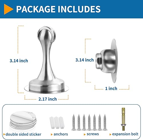 Miniatura 2 de Tope magnético para puerta, sin perforación, soporte magnético para puerta, acero inoxidable, níquel cepillado con cinta adhesiva de doble cara,