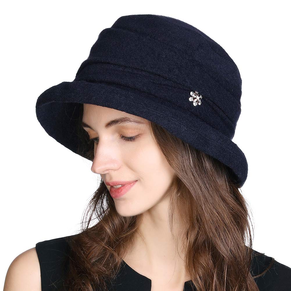 ComhatsWinter Cloche Bucket Hat for Women Wool Elegant Dress 1920s Vintage Fedora