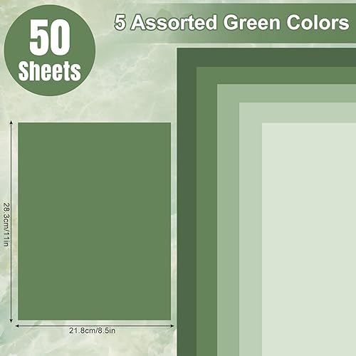 Miniatura 2 de JarThenaAMCS 50 hojas de 8.5 x 11 pulgadas, papel grueso verde salvia, 5 tarjetas de papel de color degradado, papel de álbum de recortes para