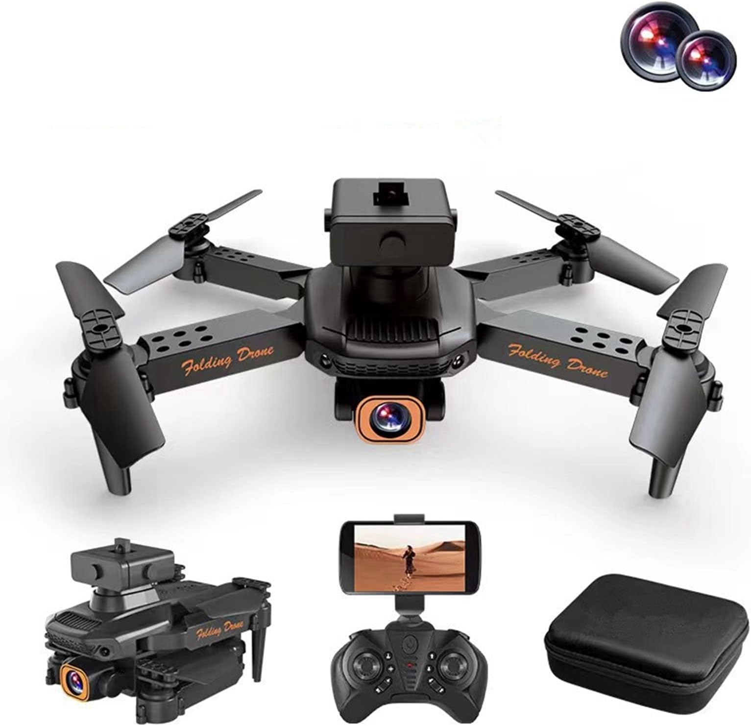 Drone with 1080P Dual HD Camera, 2022 Upgradded RC Quadcopter Foldable Drone Toys Gift for Adults and Kids, 3-Level Flight Speed, 360° Altitude Hold Mode, WiFi FPV, Camera/Video (HD Dual Camera)