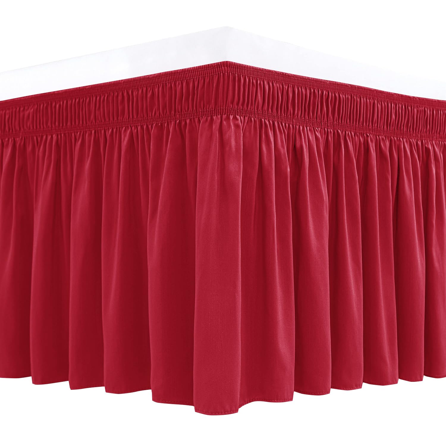 Biscaynebay Wrap Around Bed Skirts for Queen Size Beds 18" Drop, Red Adjustable Elastic Dust Ruffles Easy Fit Wrinkle Resistant Silky Luxurious Fabric Machine Washable — image 1
