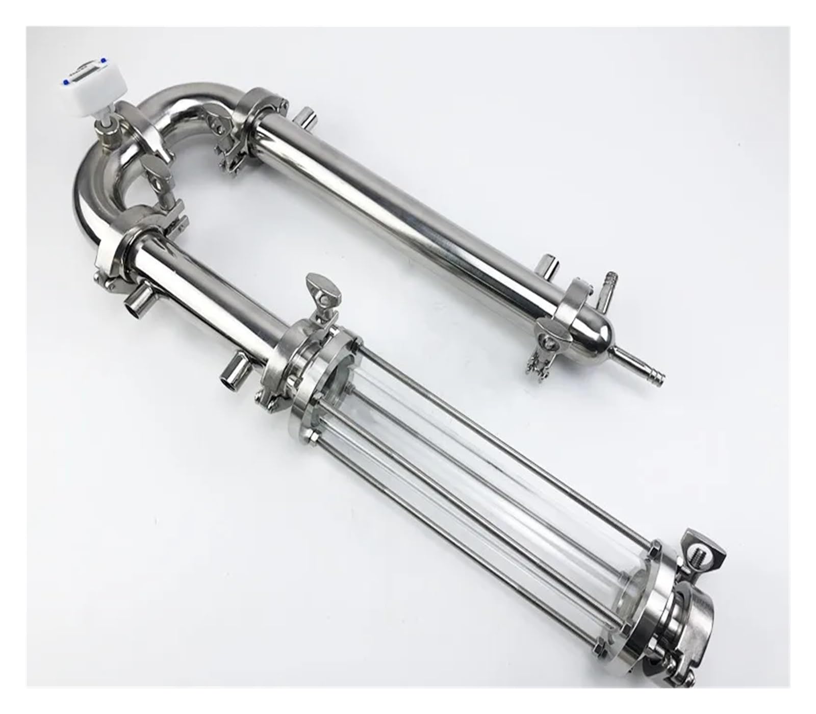 destilador de Flauta Columna de Vidrio for destilador Sanitario de 1,5" (38 mm) de diámetro Exterior 50,5, Torre de reflujo de Vidrio combinada, Acero Inoxidable 304