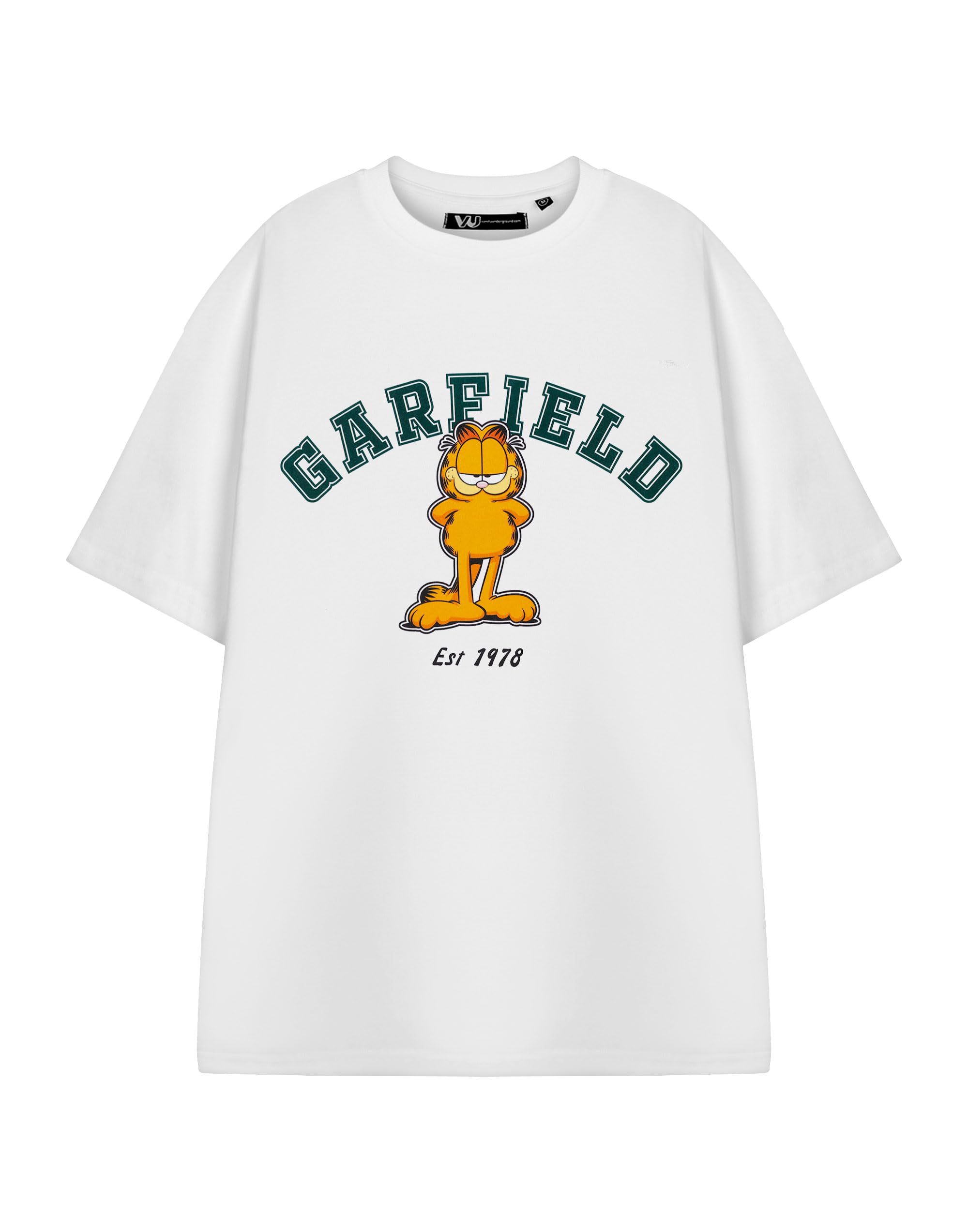 Vanilla Underground Unisex White Garfield College T-Shirt Short Sleeved T-Shirt - X-Large