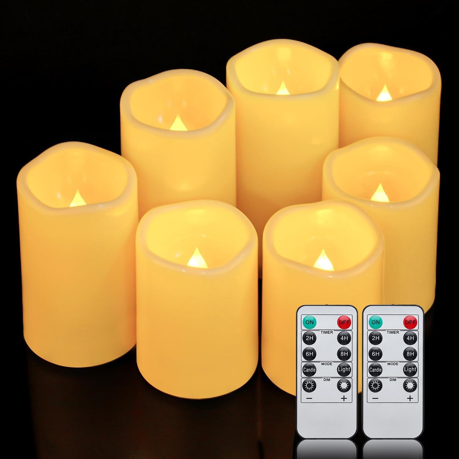 Aignis 7pcs Flameless LED Candles Battery Operated with Remote Timer, Outdoor Indoor Waterproof, Warm Glow for Cozy & Romantic Home/Wedding/Holiday Décor (D 3'' x H 4''/5''/6'')