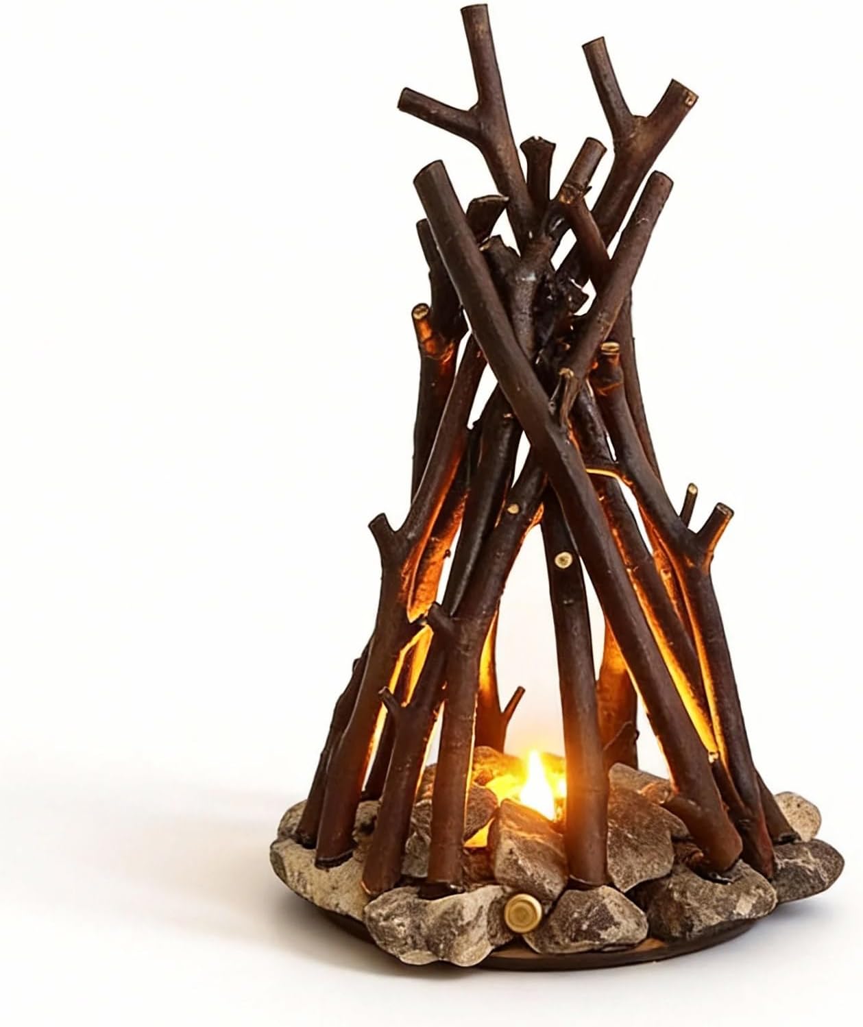 LED Night Light Wooden Campfire, Dimmable USB Night Light with Flame Sound & 3 Modes, Wooden Ambient Lamp for Bedroom, Indoor Camping Decor, Desk & Table Lamp - Soothing Mood Light Gift (Large)