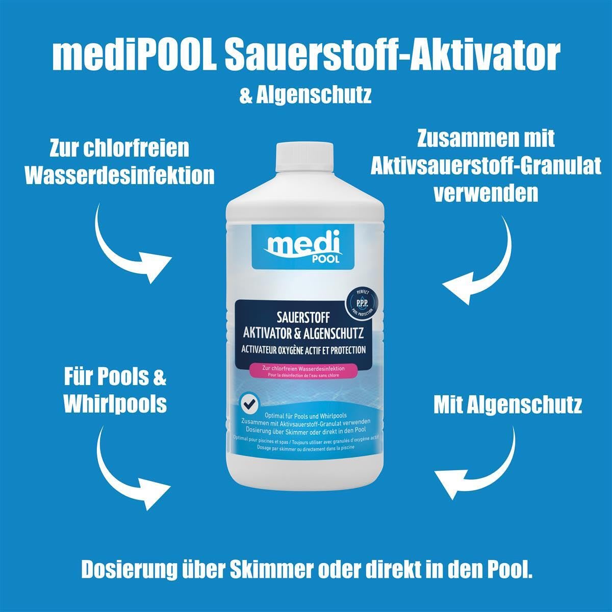 mediPOOL Wasserpflegeset 2X Sauerstoff Granulat 1 kg + 1x Aktivsauerstoff Aktivator 1 L