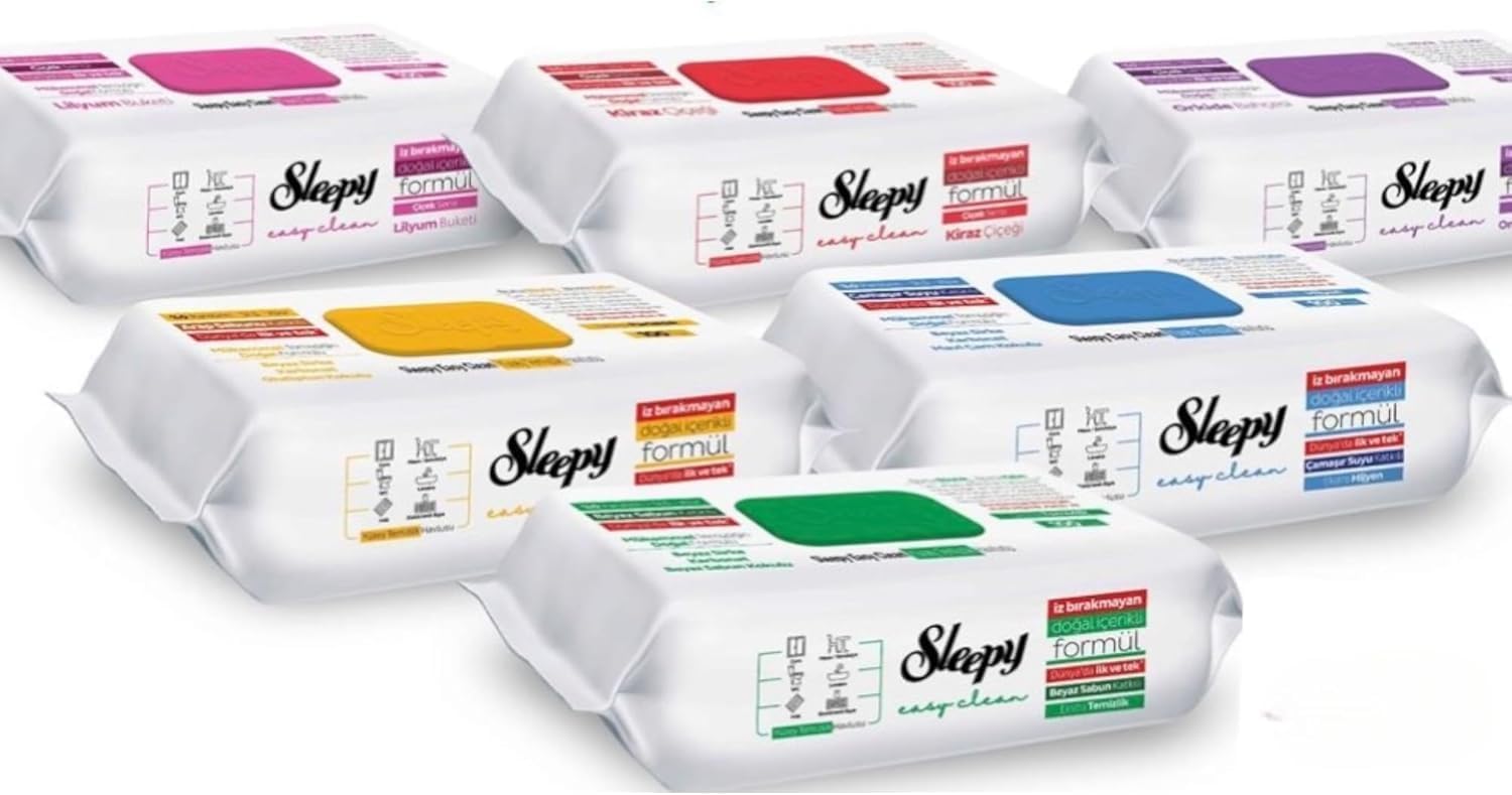 Sleepy Feuchttücher – 6 x 100 Reinigungstücher. Vielseitig einsetzbar (Grün, Blau, Gelb, Kirschblüte, Lilienstrauß, Orchideengarten) – Reinigungstücher für alle Oberflächen in Küche und Bad.