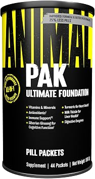 ANIMAL Pak Ultimate Foundation Multivitamin, 44 Packs | 12-in-1 Complex, Vitamins, Minerals & Amino Acids, Vitamin D3 K2 & Magnesium, 8 Tablets in each pack