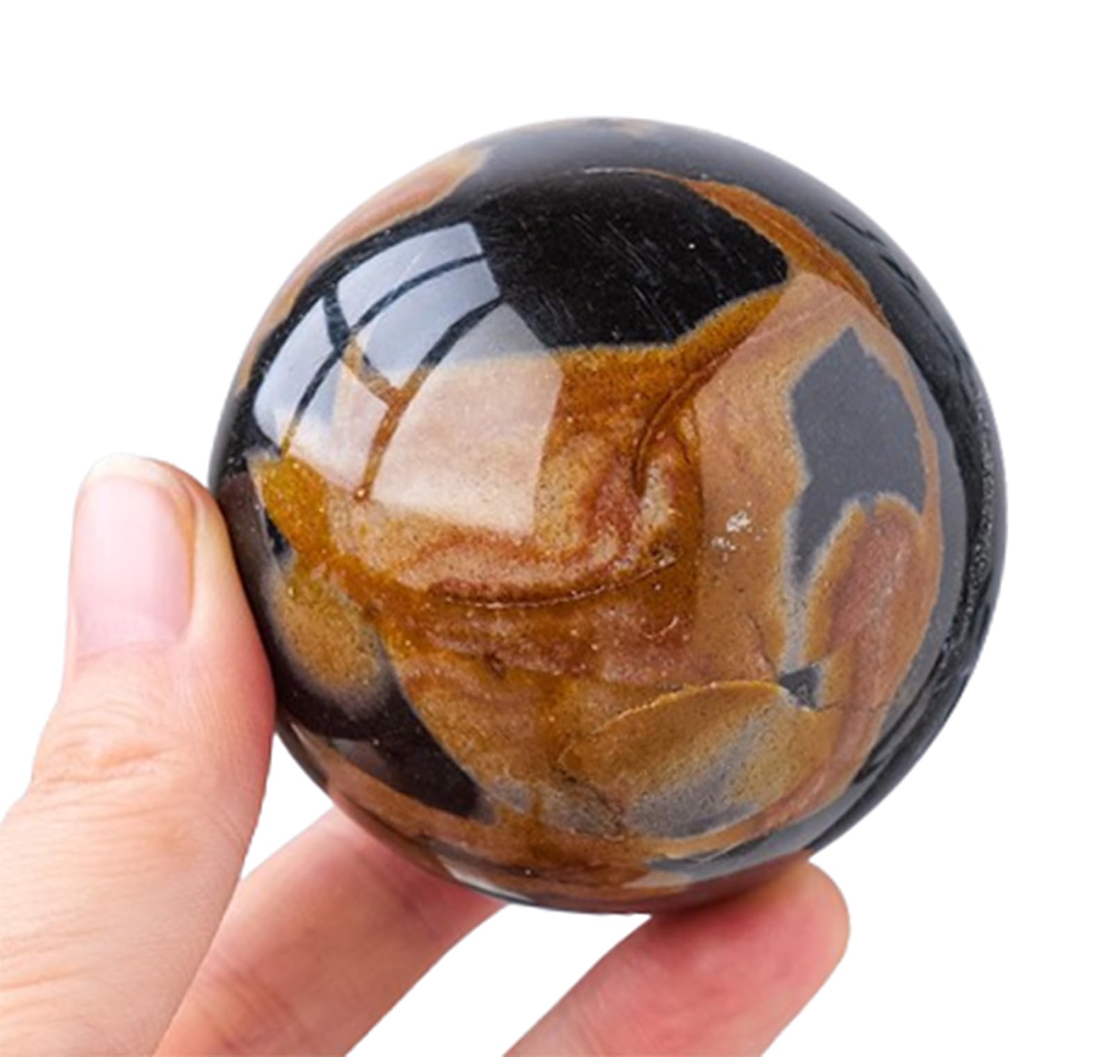 AUOQKQUT Crystal Ball Ocean Black Tourmaline Symbiotic Gemstone Sphere Figurine for Home Decoration Fengshui,60~65mm