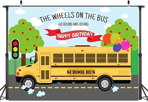 Miniatura 2 de Lofaris Telón de fondo de feliz cumpleaños, las ruedas en el autobús, gira y vuelta, autobús de regreso a la escuela, cumpleaños para niños y niñas,