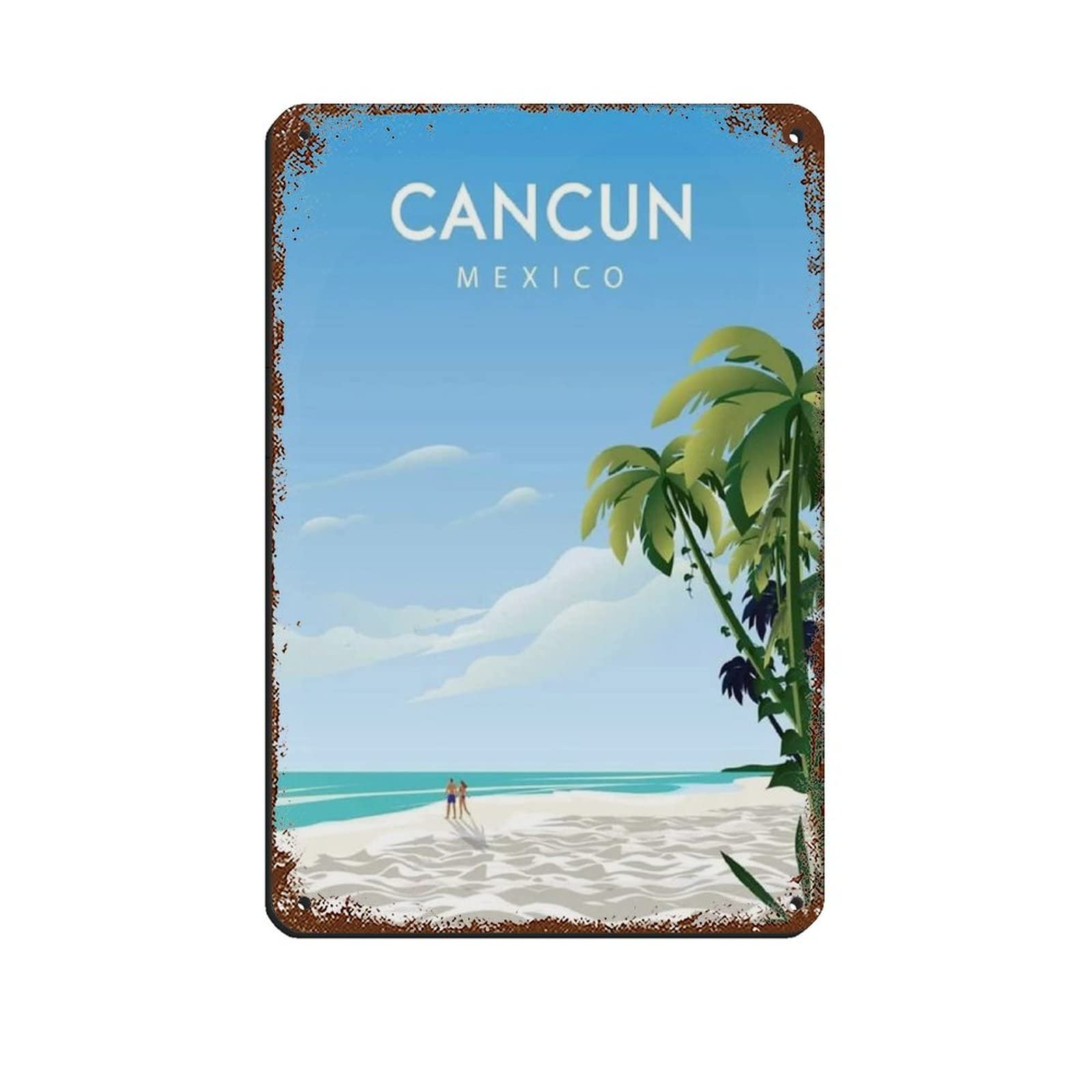 Azolid Funny Metal Tin Signs Cancun Mexico B Vintage Signs Home Kitchen Rustic Travel Metal Signs Wall Art Decor 14X20cm