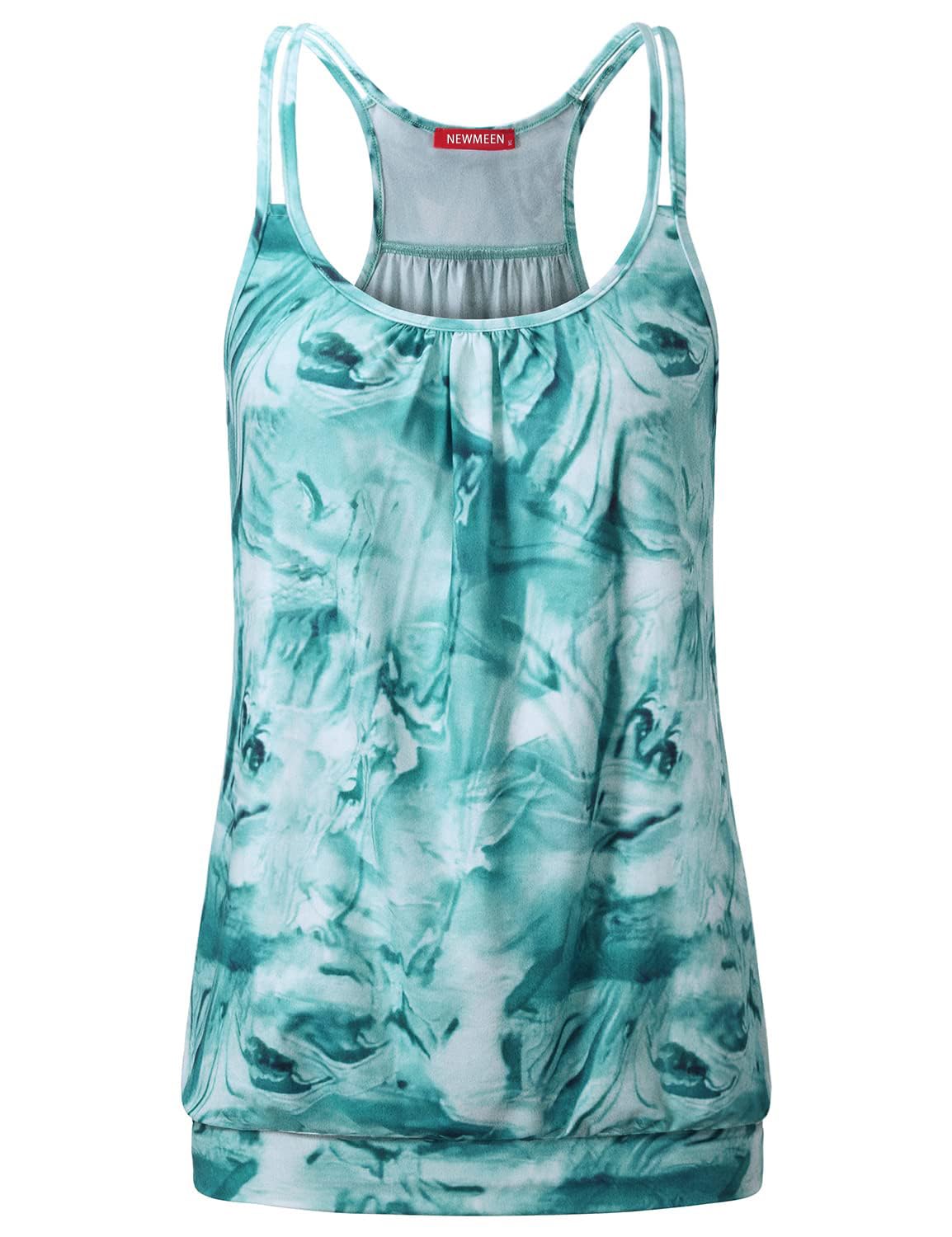 NEWMEEN Blevonh Women's Scoop Neck Spaghetti Strap Racerback Sports Cami Tank Tops