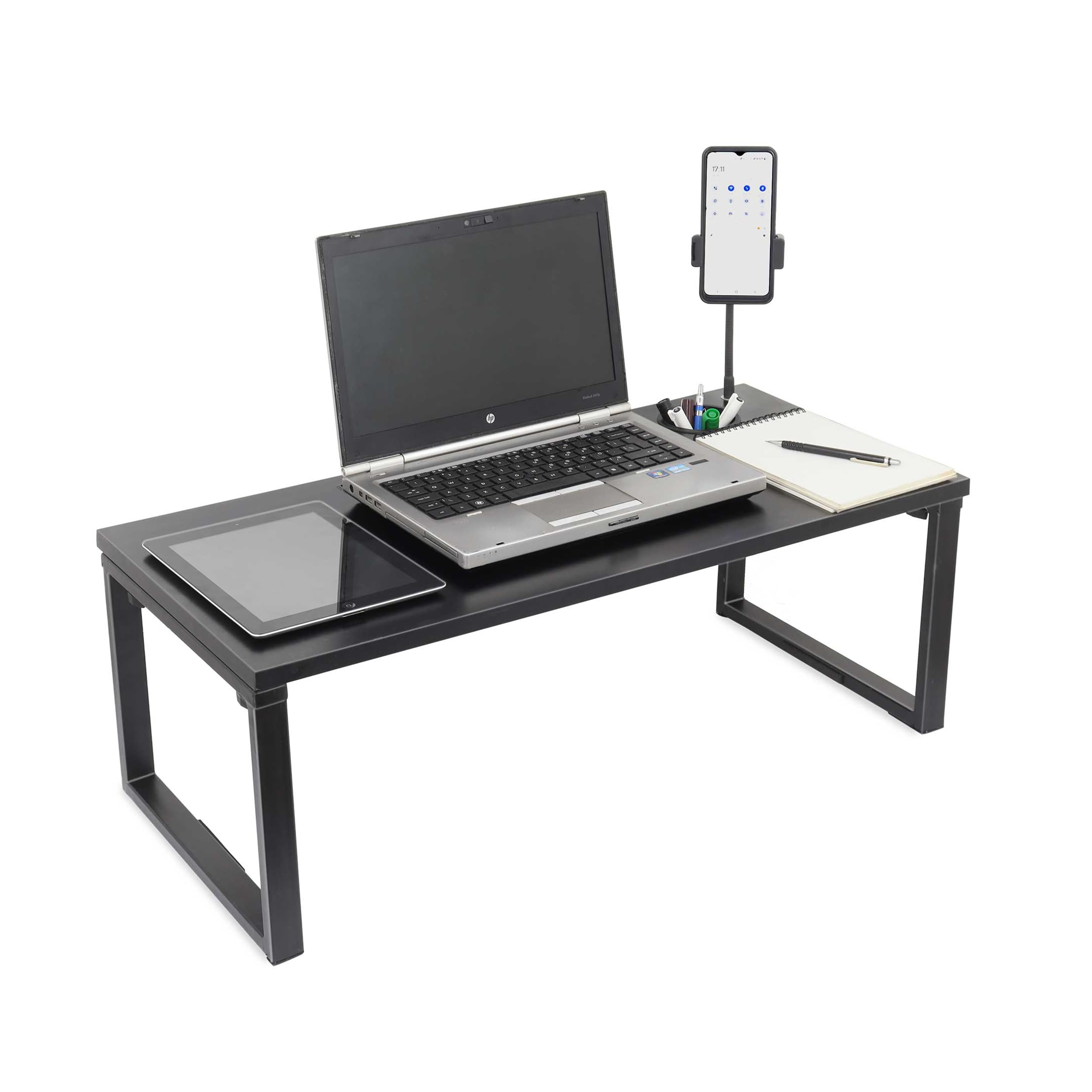 Isomars Bed Desk/Floor Desk with Mobile Holder 76cm x 35.5cm (30" x 14") Laptop Study Table for Work from Home, Online Classes, Card Games and Kid's Activities (with Holder: Black)-image-14