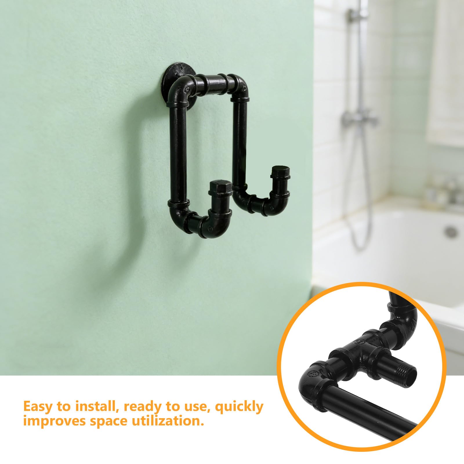 Gancho industrial para toallas de tubo: ganchos de pared de metal - Perchas vintage resistentes con doble colgador para ropa, toallas y bolsos en la entrada del armario del hotel