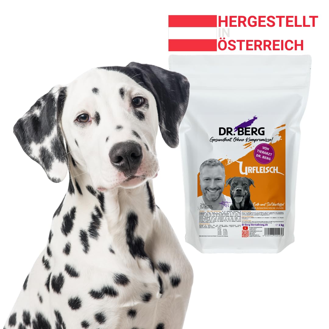 Dr. Berg URFLEISCH Ente & Süßkartoffel Trockenfutter für Hunde | 1 kg | Hypoallergenes Hundefutter - Monoprotein - Trockenfutter mit viel Frischfleisch - verträgliche und schlanke Rezeptur