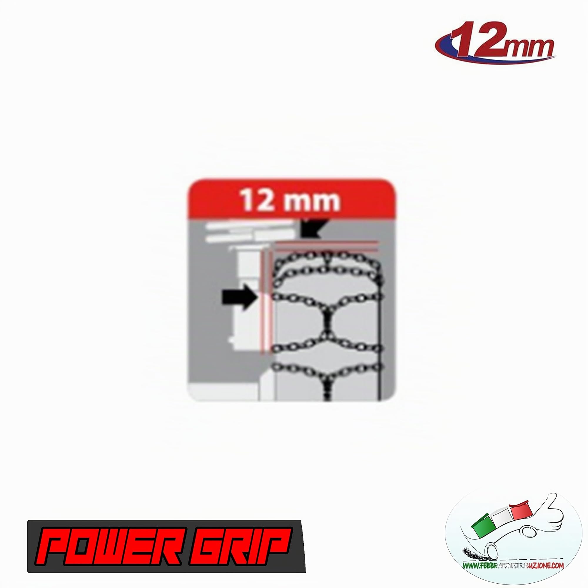 Catene da Neve 12mm Omologate TÜV GS Onorm Gruppo 100 Lega di Acciaio Montaggio Facile con Tensore Auto-bloccante Compatibile con Varie Misure di Pneumatici POWER GRIP