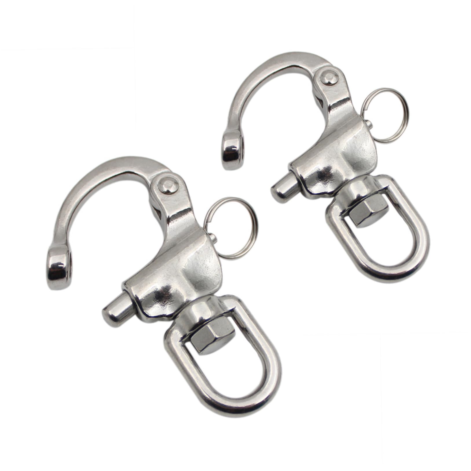 Cakeeyum Silver 2Pcs Boat Jaw Swivel Eye Snap Shackle 316 Stainless Steel Swivel Eye Snap Shackle Scba Mask Quick Release Clip For Sailing Rigging Boat Buckle, Stainless Steel, Scba Mask Quick Release