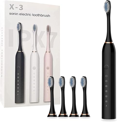 Sonic - Cepillos de dientes eléctricos recargables por USB cepillo de dientes ultrasónico con 4 cabezales de cepillo 6 modos de limpieza y