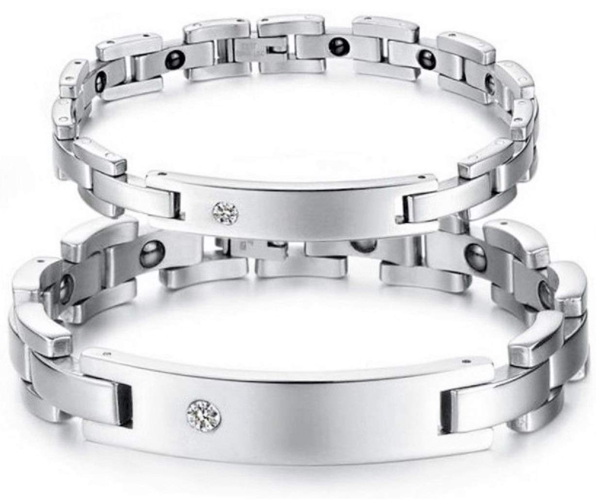 ID Edelstahl Magnetisches Armband + Gravur nach Wunsch mit Strass auch als Partnerarmbänder mit Box