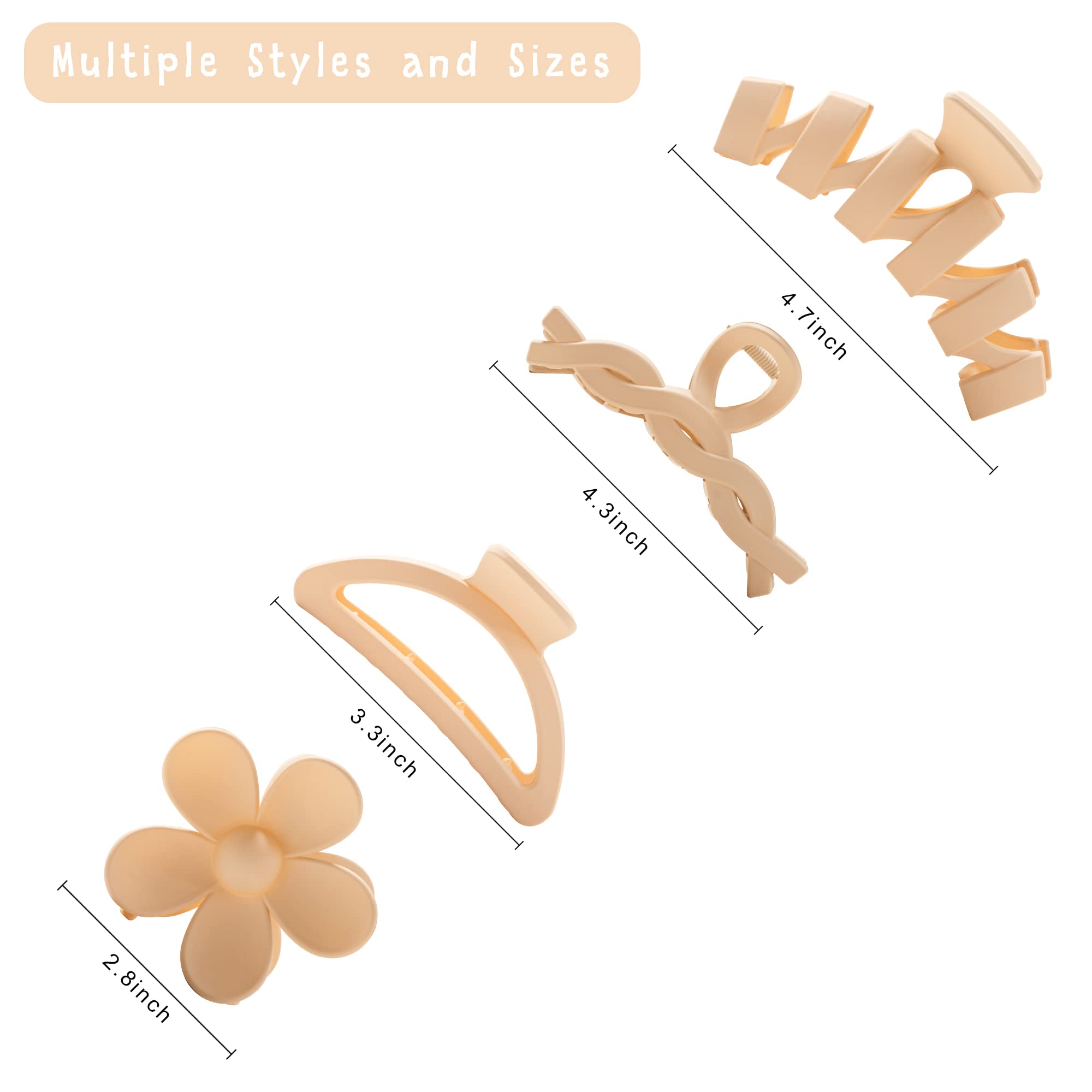 HBselect 8 Piezas Pinzas pelo Mujer, Pinzas Florales para Cabello Grueso, Pinza Grande Hair Claw con Resorte Fuerte para Pelo Abundante Largo Grueso Fino Rizado Antideslisante Clásico