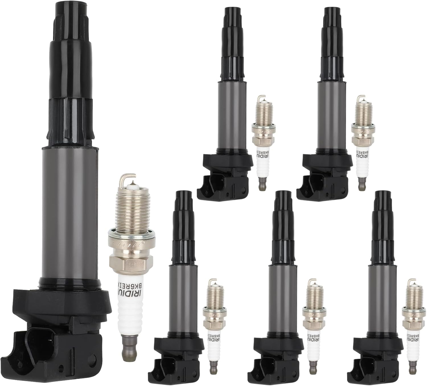 OCPTY Ignition Coil Pack and Spark Plugs Fits 2002-2004 for BMW 320i 2.2L/L6,2003-2005 for BMW 325i 2.5L/L6#UF515 Set of 6 Ignition Coils with 6 Iridium Spark Plugs 3-Pins