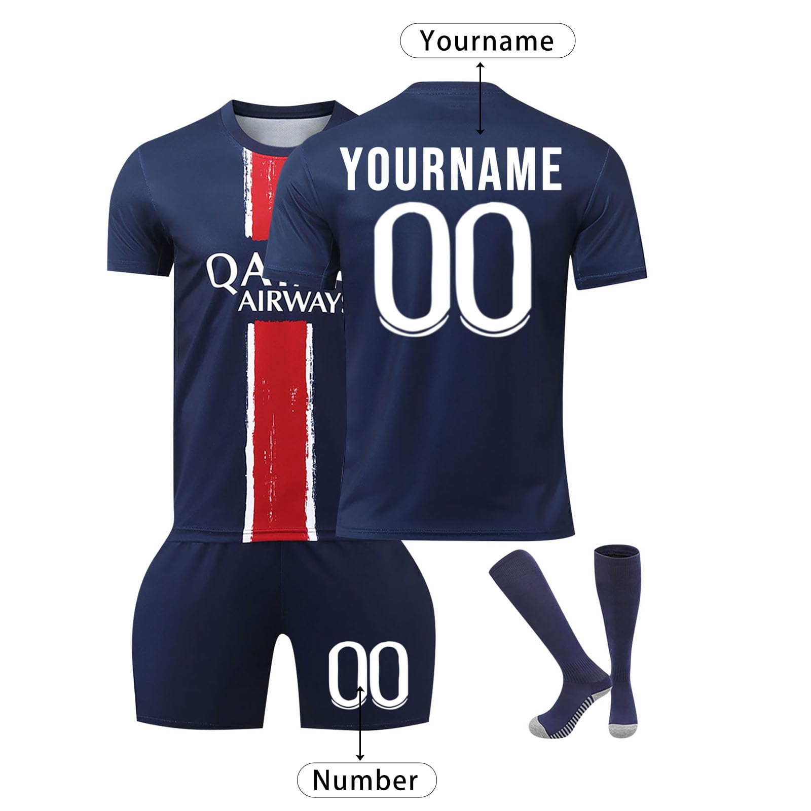 Générique Maillot de Foot Personnalisé Enfant et Adultes de L'équipe Maillot de Soccer Ensemble Garçon Vêtements de Football Strips avec Nom Numéro Tee Shirt Short avec Chaussette Football Gifts