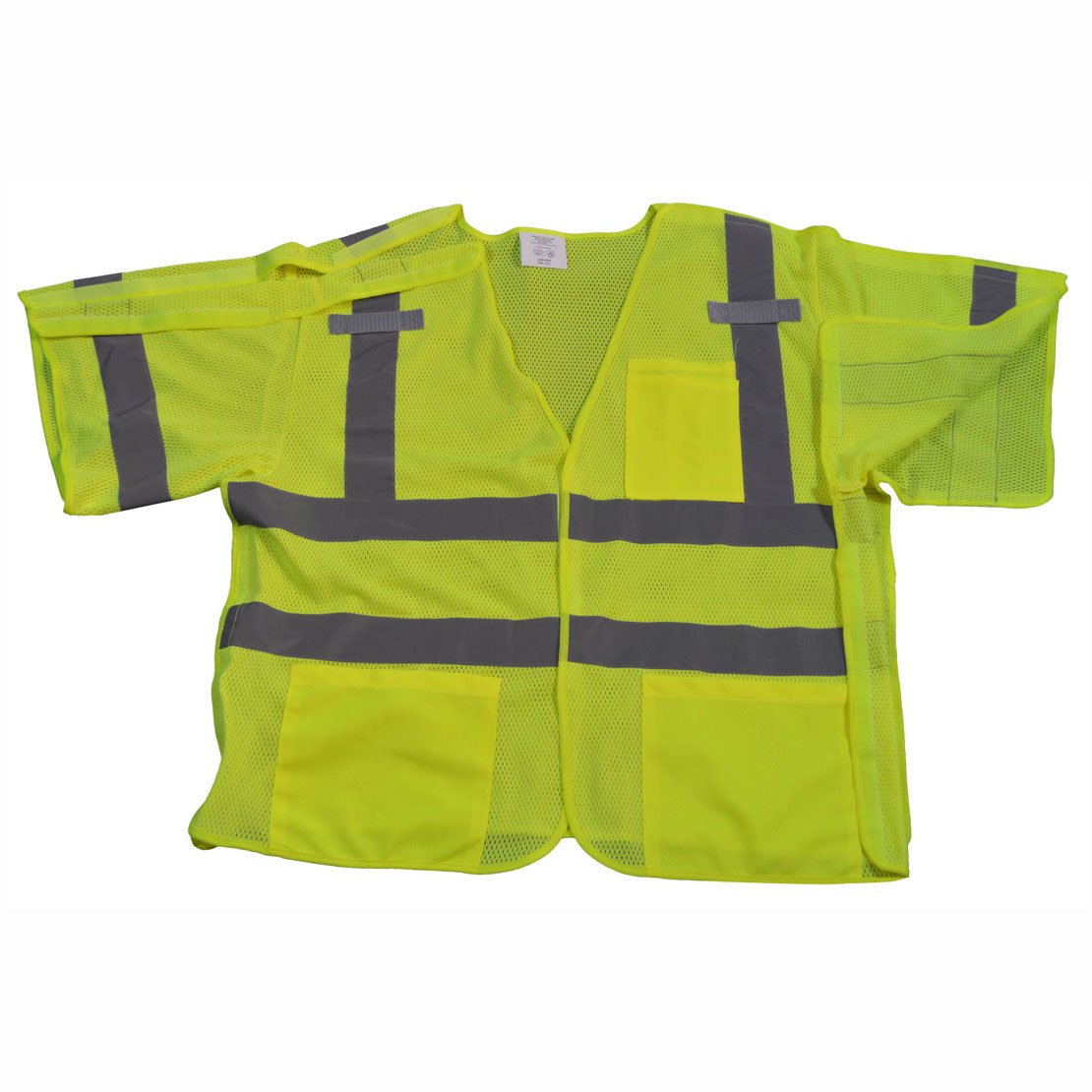 Petra Roc LVM3-5PB-4X/5X ANSI Class 3 5-Point Breakaway Velcro Closures 3 Pockets Safety Vest, 4X-Large/5X-Large, Lime Mesh