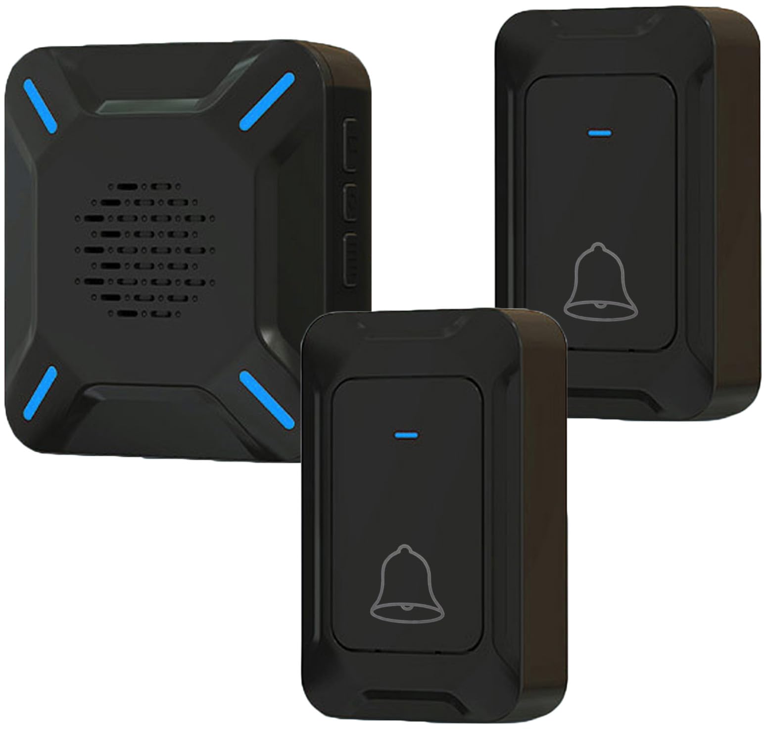 YYQ Sonnette sans fil pour extérieur, IP68, grand haut-parleur puissant, indicateur LED, portée 300 m, 5 niveaux de volume réglables, 58 sonneries (2 émetteurs et 1 récepteur)