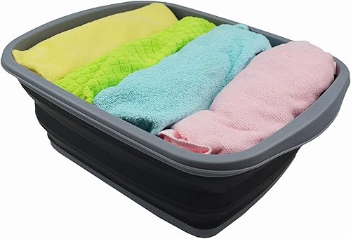 Miniatura 4 de SAMMART - Tina plegable de 10 L (2.6 galones), bañera plegable para platos, lavabo portátil, bañera de plástico que ahorra espacio (gris