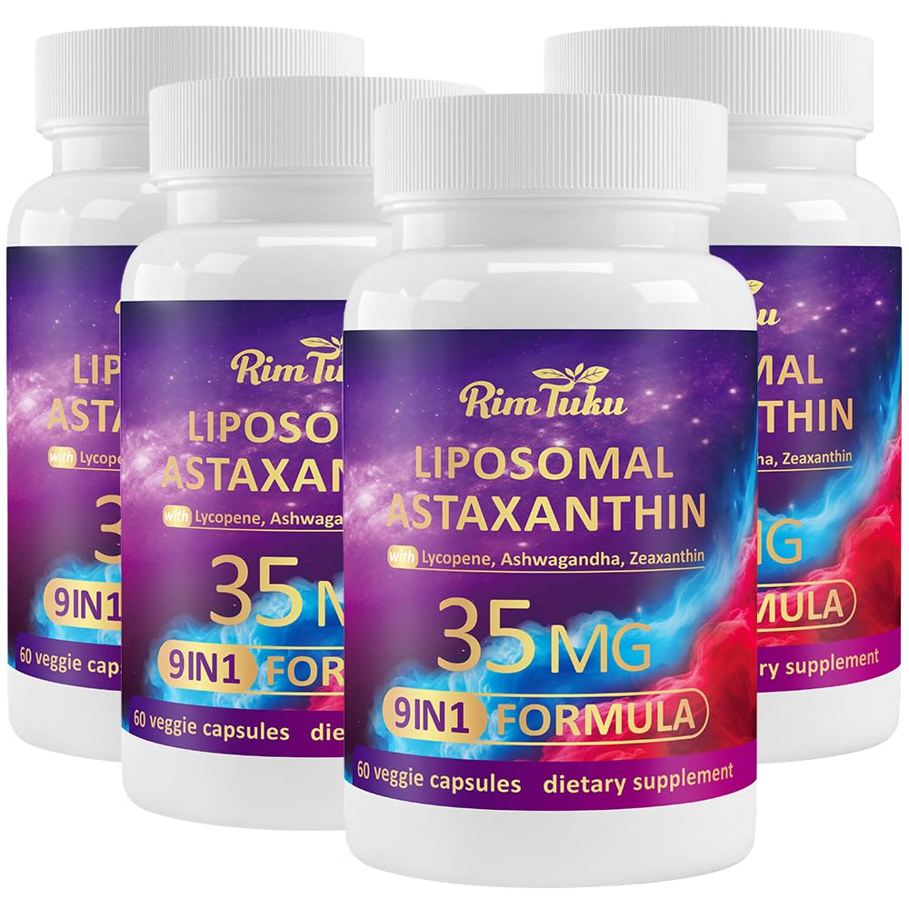 Liposomal Astaxanthin Supplement Complex 9-in-1 with Ashwagandha, Lycopene, Zeaxanthin, Antioxidant Supplement Support Eye, Skin & Joint Health, 240 Capsules 15 Count (Pack of 4)